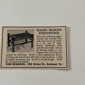 Hand-Woven Footstool Tom Edwards Rutland VT 1952 Magazine Ad SAG5-S4
